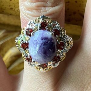 Rare Tiffany Stone Red Garnet Sterling Silver Cocktail Ring Size 7